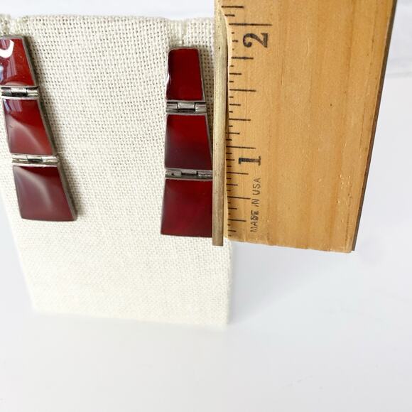 Vintage Earrings Mexican Sterling Silver Drop Red Stone Modernist Articulated - Picture 3 of 5